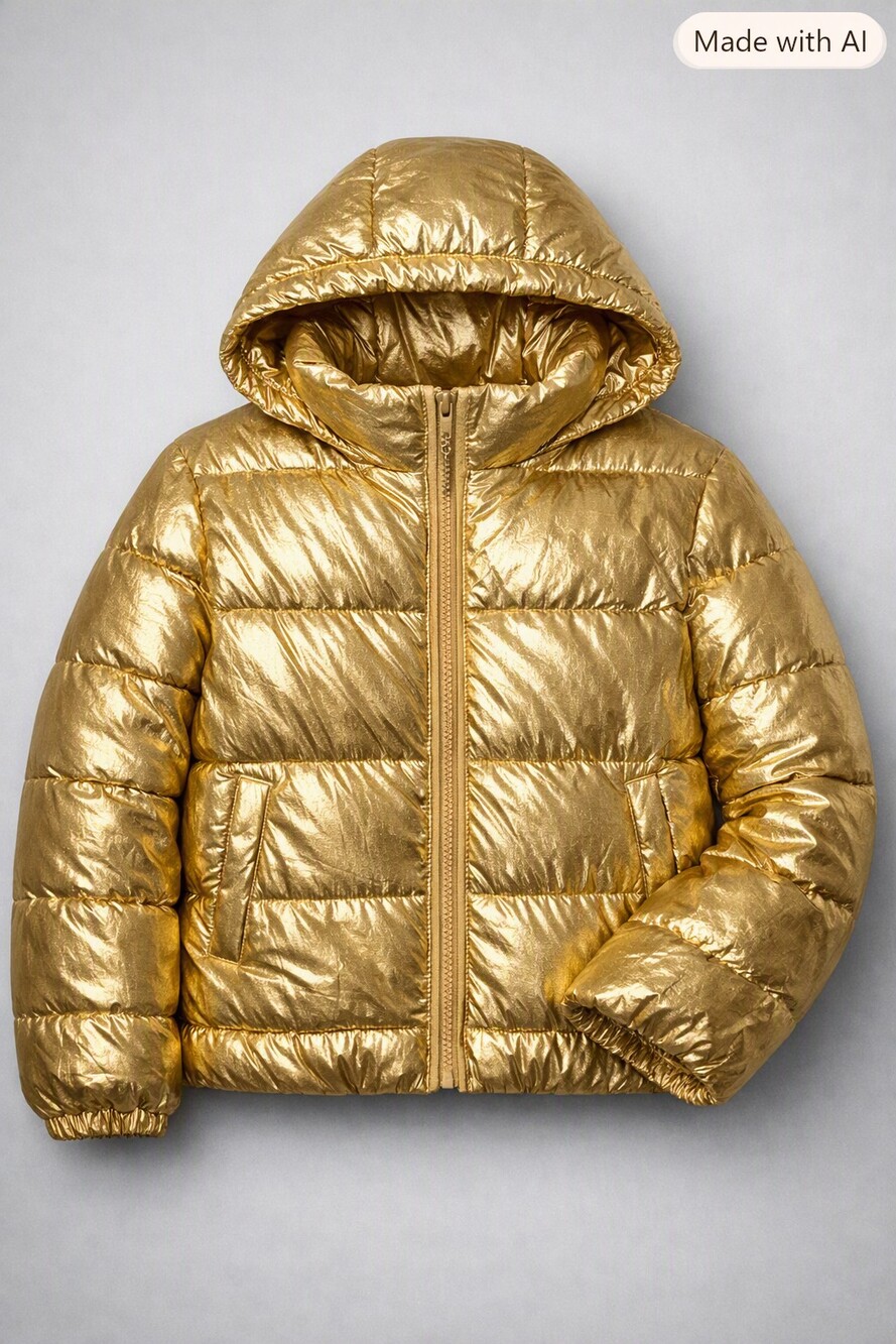 Metallic Gold Hooded Puffer Jacket Kids Winter Coat